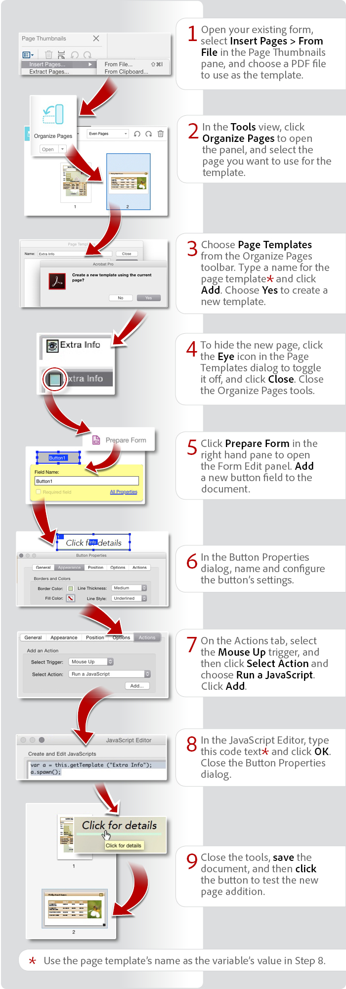 Build a button that creates a new page using Acrobat DC